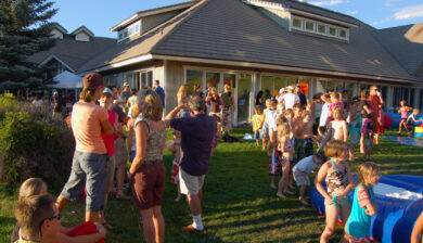 Large group of people at a summer party.